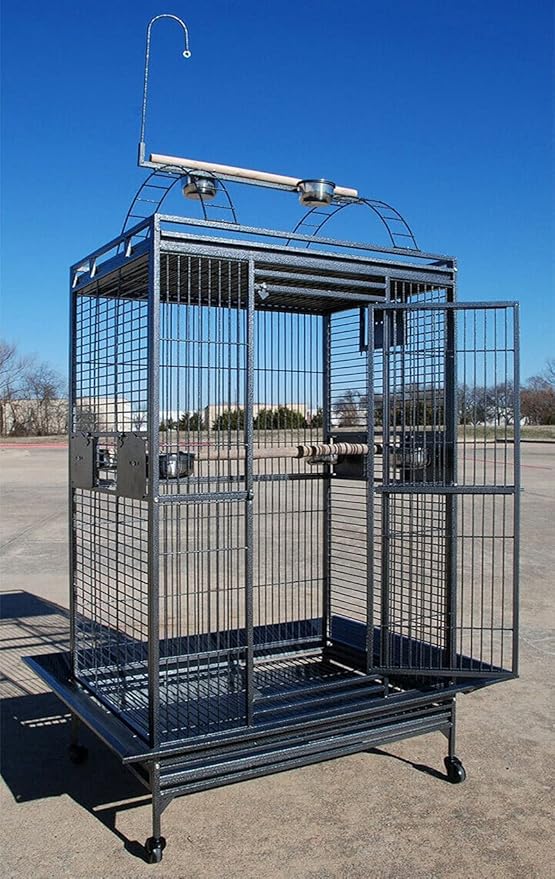 X-Large Elegant Play Top Bird Cage Parrot Finch Macaw Cockatoo Bird Wrought Iron Rolling Cage 28" x 22" x 75"H