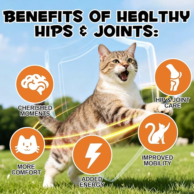 Hip & Joint Bites for Cats - Chicken Flavored Glucosamine Joint Supplement for Cats - Cat Joint Supplement for HIPS & Joints, Cat Arthritis Pain Relief, with Green Lipped Mussel, 7.4 oz