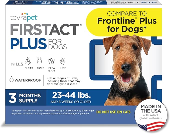 FirstAct Plus Flea Treatment for Dogs, Medium Dogs 23-44 lbs, 3 Doses, Same Active Ingredients as Frontline Plus Flea and Tick Prevention for Dogs