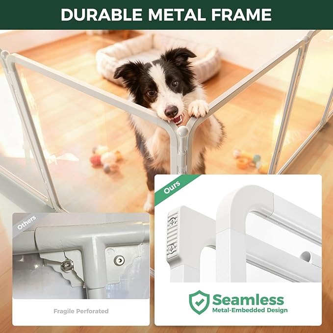 FXW Acrylic & Wire Mesh Indoor Dog Playpen, Heavy Duty 32 Inch 8 Panels Metal Dog Pen for Small and Medium Dogs, White│Patented