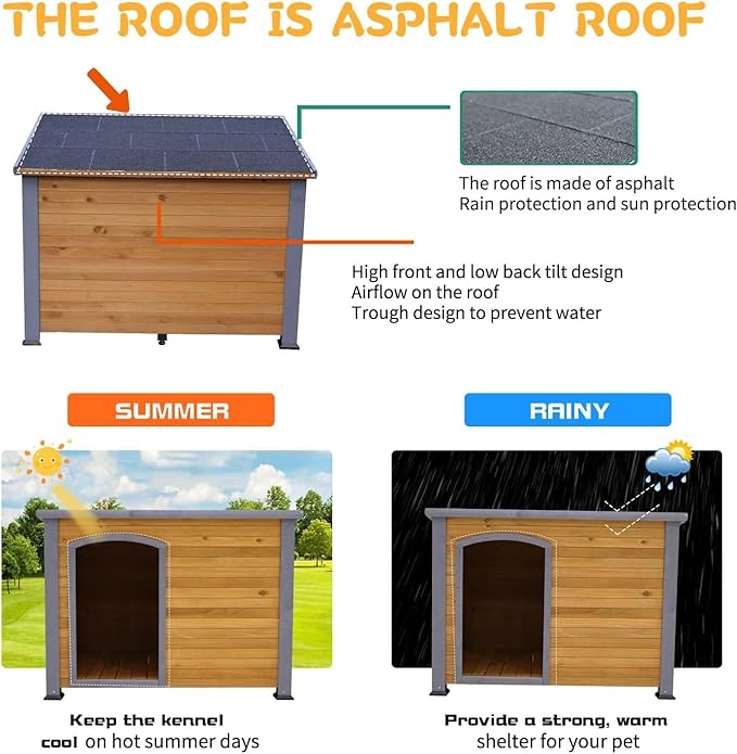 Extra Large Dog House Outdoor Weatherproof Wooden Dog Kennel Dog Houses for Large Dogs Outside Indoor Dog House Doghouse for Winter with Raised Feet, Natural
