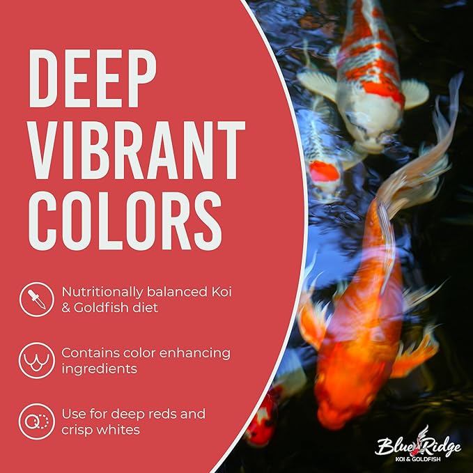 Blue Ridge Koi Fish Food 14lb Bucket Refill - Cool Water Wheat 3/16", Fall and Winter Floating Pond Pellets, Ponds Fish Food