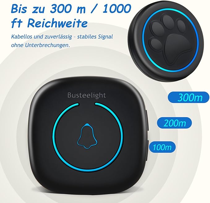 Soft Ring Blk Dog Bells to Go Outside - Wireless Dog Door Bell with 1000ft Range, 60 Melodies, LED, Waterproof Potty Training Bell for Dogs - Dog Door Bells for Potty Training(2 Bells & 1 Receiver)
