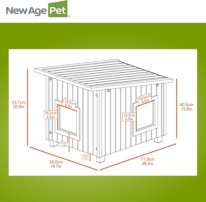 New Age Pet ECOFLEX Outdoor Cat House X-Large Weather Resistant, Raised Floor, Dual Vinyl Flaps, 30% Bigger, 28" W x 20" H