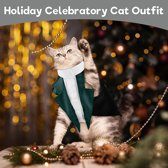 Cat Tuxedo Suit, Stylish Cat Tuxedo Outfit Formal Suit, Kitten Formal Attire Wedding Birthday Onesie Costume for Male Girl Hairless Cats, Pet Fashion Apparel Fancy Clothes, Grey, XS
