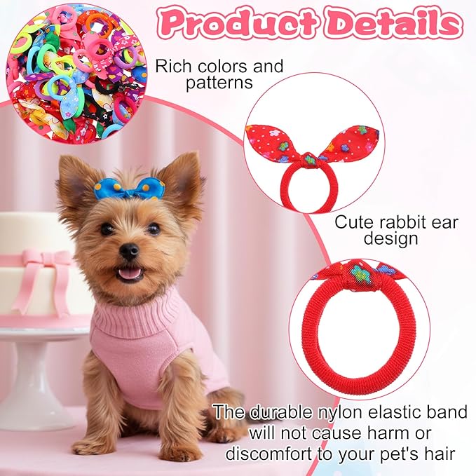 Dog Bows with Rubber Bands,Dog Hair Accessories Set, 100pcs Cute Puppy Dogs Small Bowknot Hair Bow Dogs Fur Bows