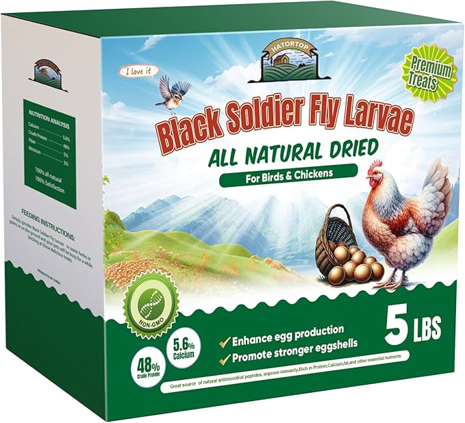 5LB Dried Black Soldier Fly Larvae for Chickens Treats Bulk, Non GMO BSF Larvae 85X More Calcium Than Dried Mealworms for Laying Hens, Chicken Worms for Wild Birds