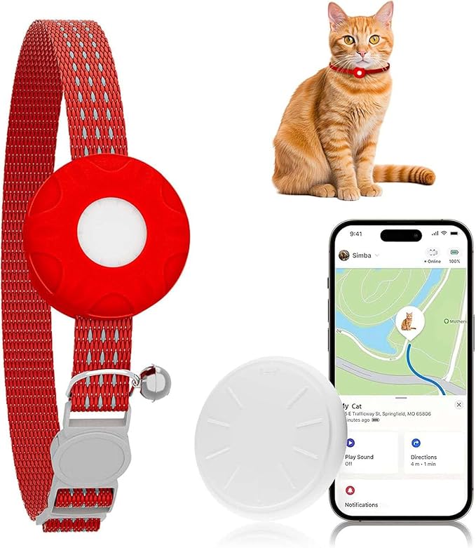 Cat Tracker, MINI Pet Tracker for Cats, Cat GPS Tracker Compatible with Apple Find My App(Only iOS), Real-Time Tracking, Precise Positioning, No Monthly Fee, Long-Life Battery, Smart Alerts
