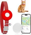 GPS Tracker for Cats, Cat GPS Tracker Compatible with Apple Find My App (Only iOS), No Monthly Fee Cat Tracker, Waterproof (White Tracker, Red Cat Collar)