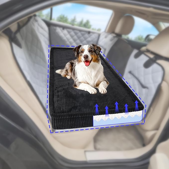 Loiion Thickened 4 in Orthopedic Dog Car Bed, Non-Slip Backseat Pet Mat, Removable Washable for SUVs/Sedans/Trucks, Plush Comfort for Large/Senior Dogs, Easy Clean (Black, XL（56" Lx28.7 M×4" H)