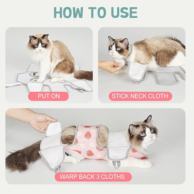 Supet Cat Grooming Hammock Harness for Nail Trimming, Cat Grooming Hanging Sling for Nail Clipping, Pet Restraint Holder for Cutting Nails, Medicine, Ear & Teeth Cleaning, Eye Care (Strawberry M)