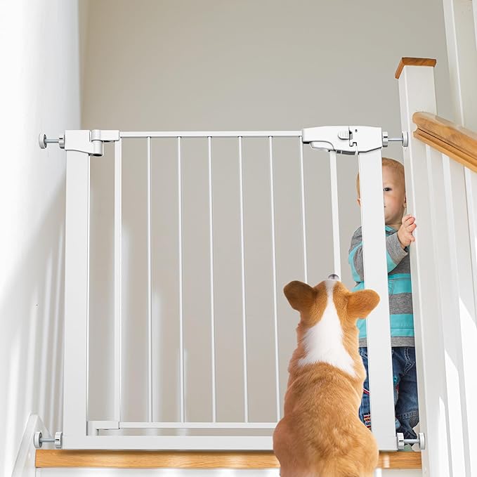 Easy Step Walk-Thru Baby Gate – Adjustable Safety Gate for Babies & Pets, Pressure Mount Kit, Includes Wall Cups – 29.7-48.8W x 30.5H, Auto-Close