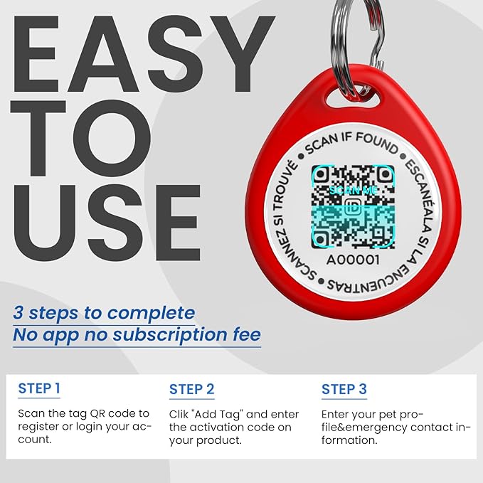 Cat Tags Personalized Small, QR Code Cat Name Tags for Kitten Collar, Scan Location Alerts, Red S