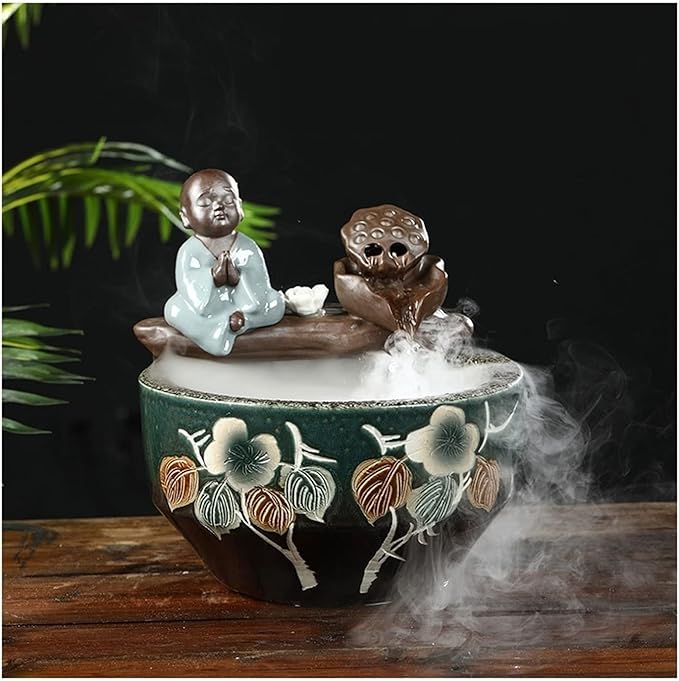 Fish Tank Aquarium Ceramic Fish Tank Home Living Room Circulation Flow Water Fish Tank Feng Shui Lucky Ornament Balcony Goldfish Bowl Fish Tank Glass Fish Tank(E)