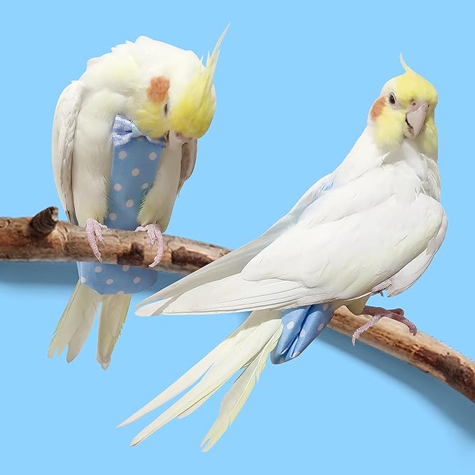 VANFAVORI Bird Diaper Harness Flight Suit Clothes with 80 Inch Flying Leash Rope for Parrots Conure Cockatiel Pet Birds Weight 80-105 Grams, M Size Denim, Including A Cotton Pad