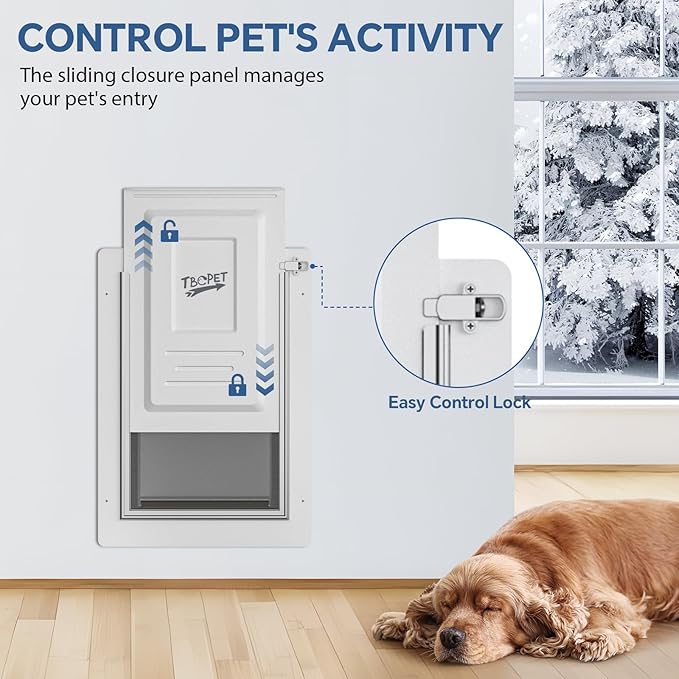 Dog Door for Wall - Steel Frame, Telescoping Tunnel & Double Food-Grade Silicone Flaps Pet Door, Large Dog Door with Secure Lock (Pets Up to 100 lbs) - Large
