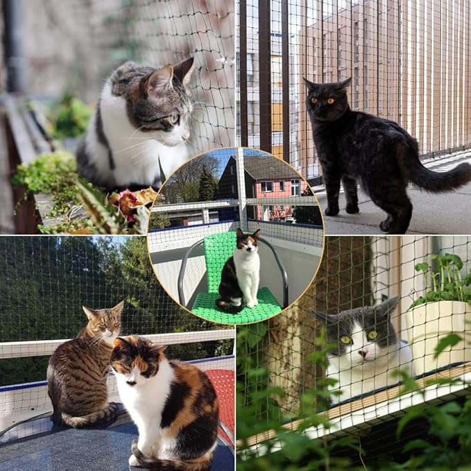 10x13 ft Cat Netting Balcony, No Steel Wire, Anti-Fall Safety Net for Cats – Pet Balcony Screen, Catio Netting, Cat Fence Barrier for Apartment Balconies, Windows, Stair, Decks, Patios