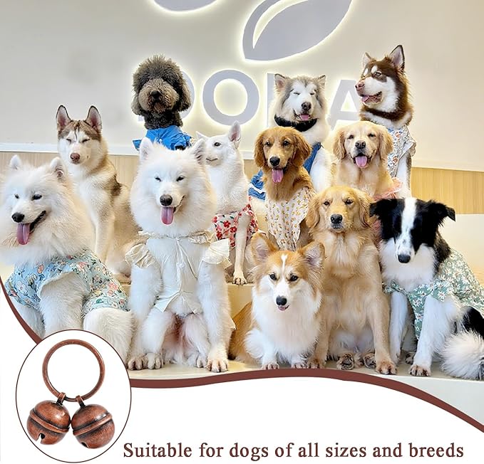 Copper Dog Bells for Collars with Quick-Release Clasp - Audible Safety Trackers for Medium to Large Dogs, Outdoor Collar Accessories(Bronze+Copper, 2-Pack)
