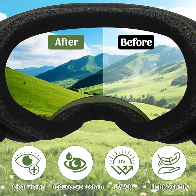 Middle Dog Goggles UV Protection, Dog Sunglasses Transparent Lens, Anti-Fog Snowproof Windproof, Suitable for Medium Dog Outdoor, for Dogs Eyes Protection, Green Box