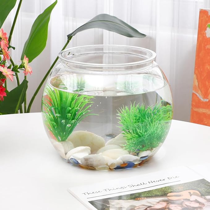 Homoyoyo Plastic Fish Bowl Round Clear Goldfish Vases for Betta Fish Aquarium Home Decor Party Drinks Crafts Unbreakable Transparent 22.00X22.00X17.50CM