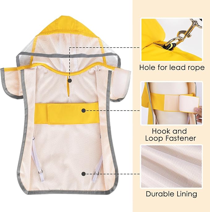 Lukovee Dog Raincoat, Adjustable Dog Rain Jacket with Clear Hooded Double Layer for Large Medium Small Dogs Puppies, Waterproof Rain Coat Poncho with Reflective Storage Pocket & Rim (Y,XL)