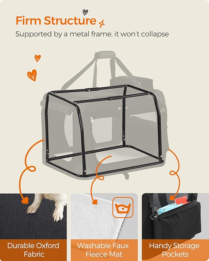 Feandrea 28 Inches Collapsible Soft Dog Crate, Portable Travel Dog Crate for Indoor and Outdoor Use, Dog Carrier Kennel with Safety Zippers, for Living Room, Car, Travelling, Black UPDC70H