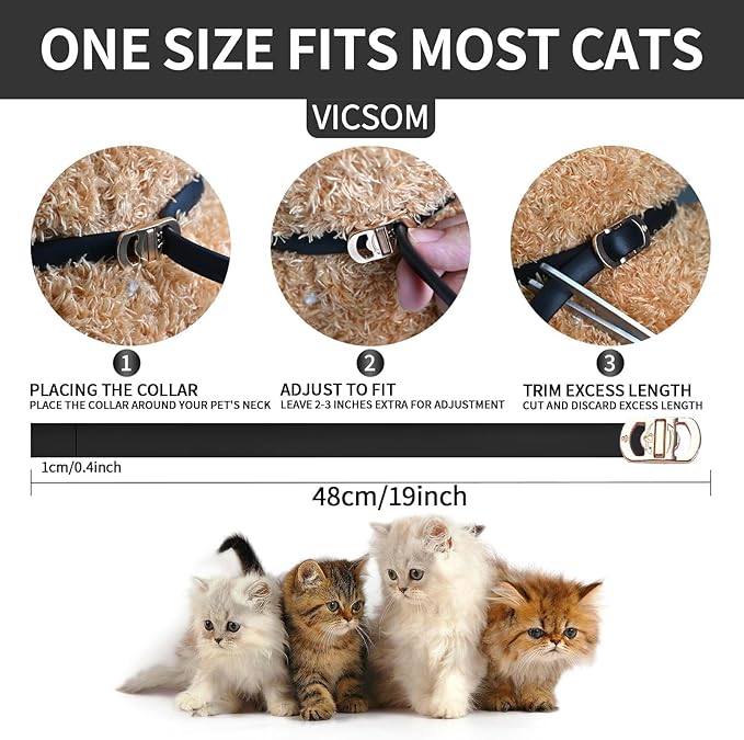 VICSOM 4 Pack Flea and Tick Collar for Cats, 32 Months Treatment Prevention, Waterproof Adjustable Kitten Collar, Black Grey