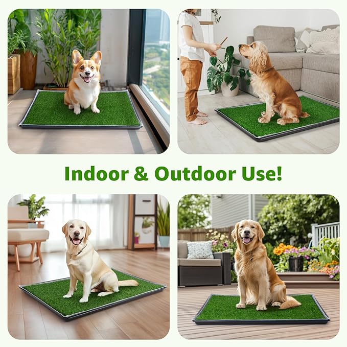Dog Grass Pad with Tray Extra Large 47.6‘’x29.2'',Portable Dog Litter Box with 2 Pcs Replacement Hemming Artificial Grass & Washable Reusable Pee Pads, Indoor Outdoor Fake Grass Pad for Dogs Potty