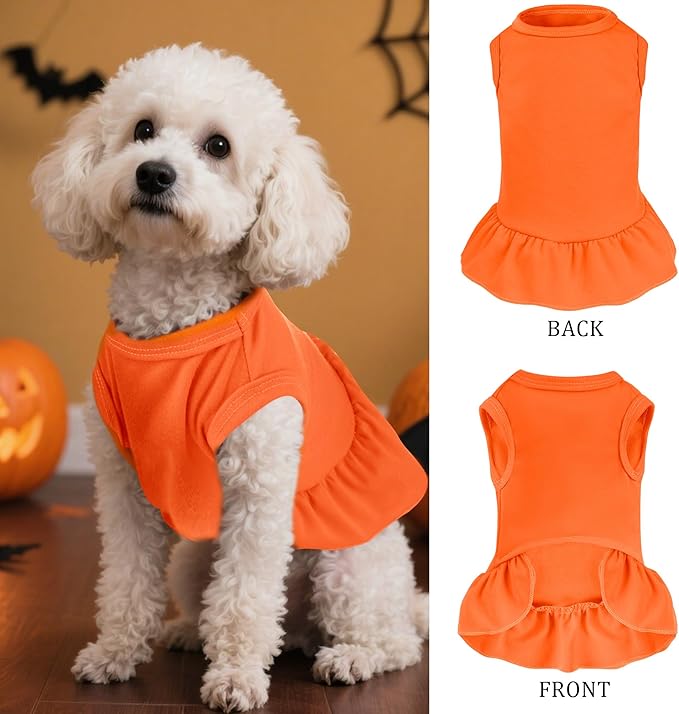 Dog Dresses Cat Skirt Solid Color Dog Clothes Summer Sleeveless Puppy Girl Clothes for Small Pet Dogs Cats (Orange, X-Small)