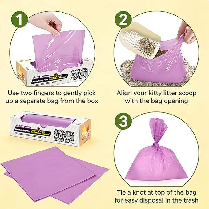 Odor-Sealing Cat Litter Bags - 220 Count Unscented Cat Poop Bags with Strong Odor Control, Leakproof & Durable Pet Waste Bags (Size:M, Color: Purple)