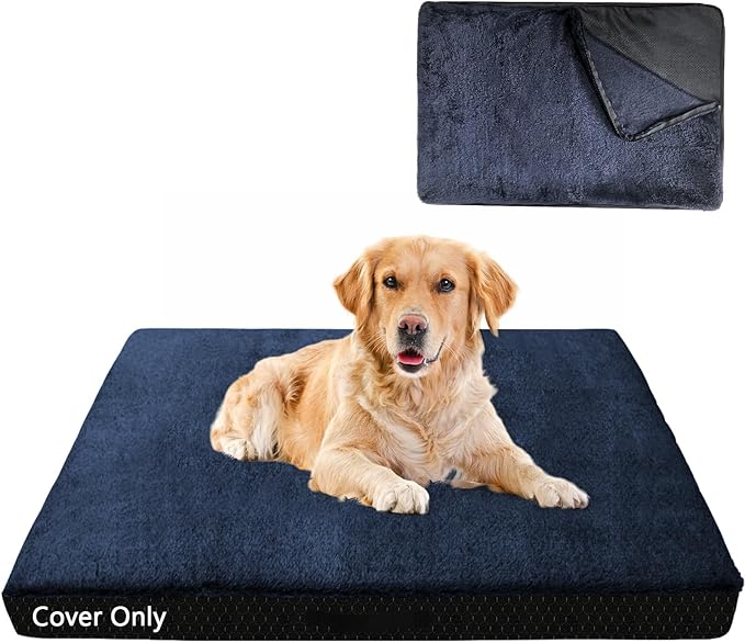 COSHNIBI Dog Bed Covers Replacement Washable,Waterproof Bed Covers Soft Plush Replacement with Zipper & Removable for Dog/Cat 36''Lx27''Wx4''H-Navy Blue