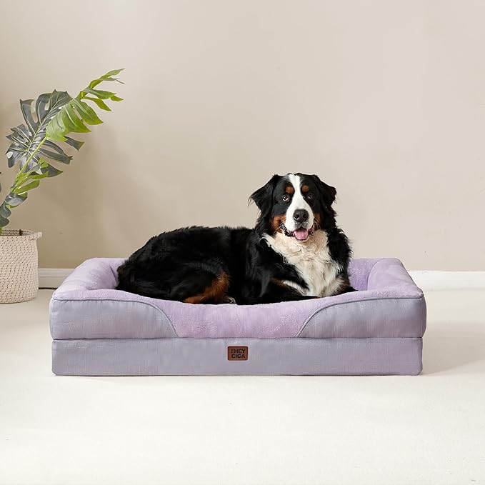 EHEYCIGA Orthopedic XL Dog Bed for Large Sized Dog, 48x35x7.5 Inch Extra Large Memory Foam Dog Couch Bed with Sides, Waterproof Liner & Washable Removable Cover, Bolster Pet Sofa, Purple