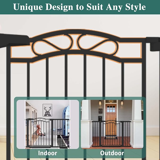 Fairy Baby 59.9"-62.5" Extra Wide Baby Gate with Door, 60 61 62 Inches Walk THR Baby Gates for Stairs Pressure Mounted no Drill, Indoor Tension Metal Child Pet Dog Safety Gate for Kids, Black
