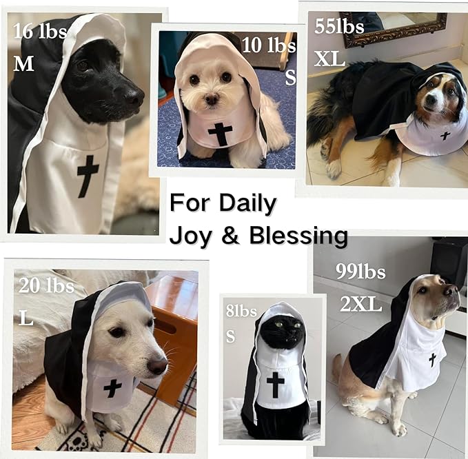 Pet Cat/Dog Nun Costume Clothing- Cute Funny Sister Habit Dress Outfit for Halloween Christmas Festival Cosplay Party (Large)