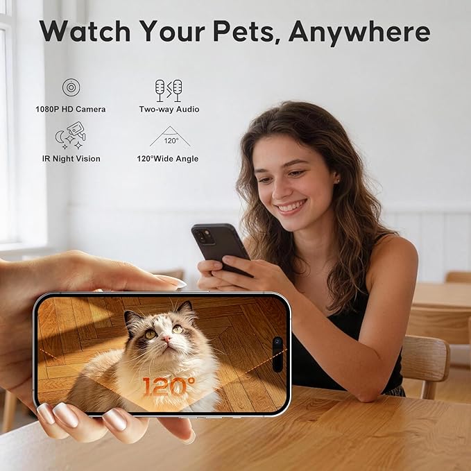 Automatic Cat Feeder with Camera,WiFi Cat Food Dispenser with App Control,1080P HD Video,Two-Way Audio, Transparent 4.2L Food Container (Black)