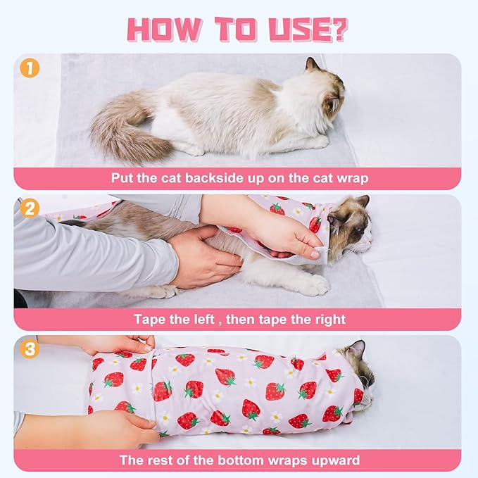 Supet Cat Grooming Wrap for Cutting Nails, 2026 Self-Adherent Cat Wrap, Anti-Escape Calming Cat Swaddle Wrap for Medicine, Nail Clipping, Teeth Brushing, Ear Cleaning