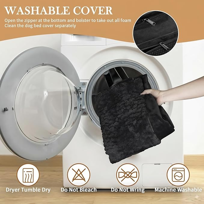 Comfort Expression Orthopedic Dog Bed for Large Dogs 35x22 Inch, Waterproof Egg Crate Foam Large Pet Bed with Removable Bolsters, Dog Couch with Washable Cover & Non-Slip Bottom, Black