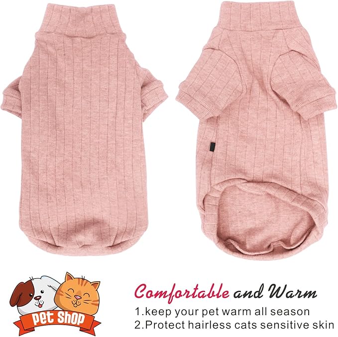 Idepet Sphynx Hairless Cats Sweater Shirt Kitten Soft Puppy Clothes Pullover Cute Cat Pajamas Jumpsuit Cotton Apparel Pet Winter Turtleneck for Cats and Teacup Chihuahua Small Dogs(Pink,XXL)