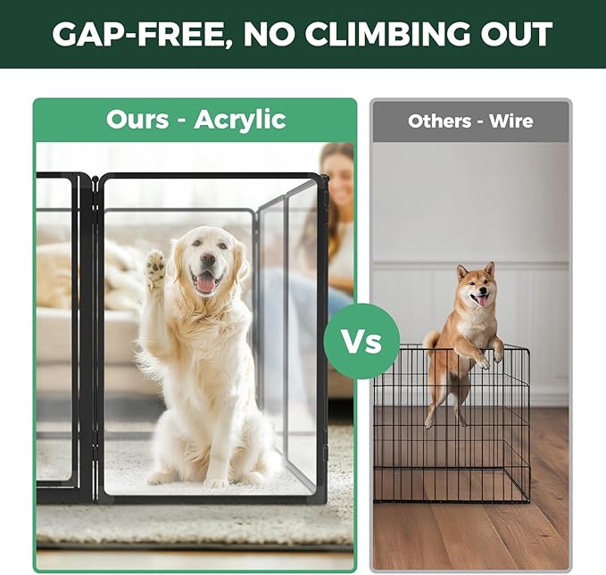 FXW AuraSpace Pro Metal & Acrylic Indoor Dog Playpen, All-Acrylic Clear Heavy-Duty Design, 40" Height 6 Panels for Medium and Large Dogs, Black│Patented