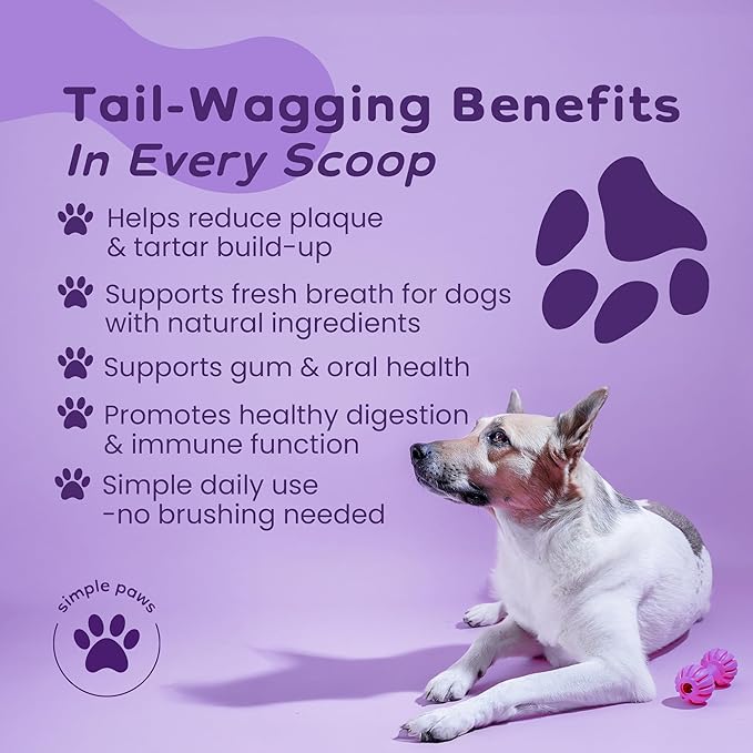 Dog Dental Powder for Teeth Cleaning - Dental Powder for Dogs Teeth – Dog Bad Breath Treatment with Probiotics for Fresh Breath & Oral Health – Chicken Flavored, 60 Scoop Supply