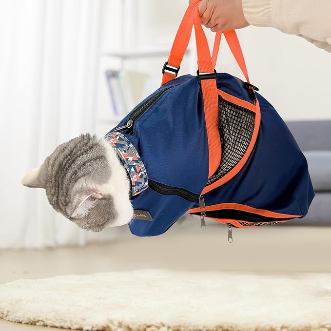 Cinf Cat Nail Clipping Cleaning Grooming Restraint Bag No Scratching Biting for Bathing Nail Trimming Injecting Examining(Navy Blue,M)