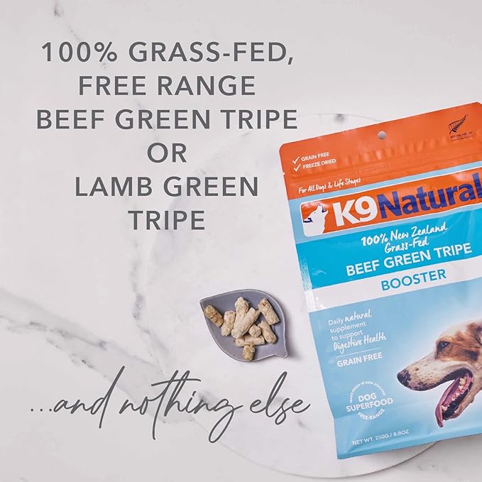 K9 Natural Freeze Dried Dog Food Topper with Verified Ingredients, Organ Meat Blend for Digestive Support, Human-Grade Freeze Dried Puppy Food & Dog Topping, Beef Green Tripe, 8.8oz