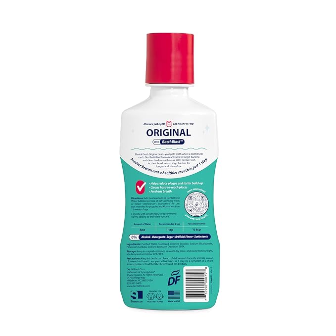 Dental Fresh Water Additive for Dogs and Cats, Clean Teeth and Fresh Breath, Daily Pet Oral Care, Flavorless, 8 fl oz