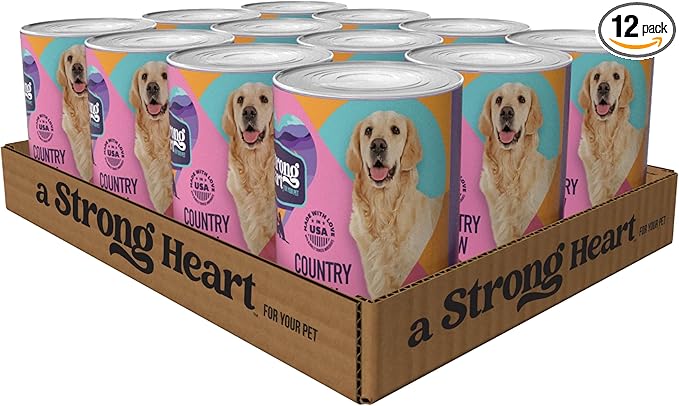 A Strong Heart Wet Dog Food, Country Stew, Made with Real Beef, Peas, & Carrots, Made in The USA, 13.2 oz Can (Pack of 12)