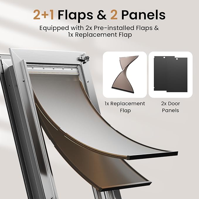 All Aluminum Dog Door with 2 Magnetic Flaps & 1 Replacement Flap, Heavy Duty Medium Doggy Door for Exterior Doors, Doggie Door wtih 2 Closing Panels, Dual Aluminum Locks, for Pets Up to 45 Lb