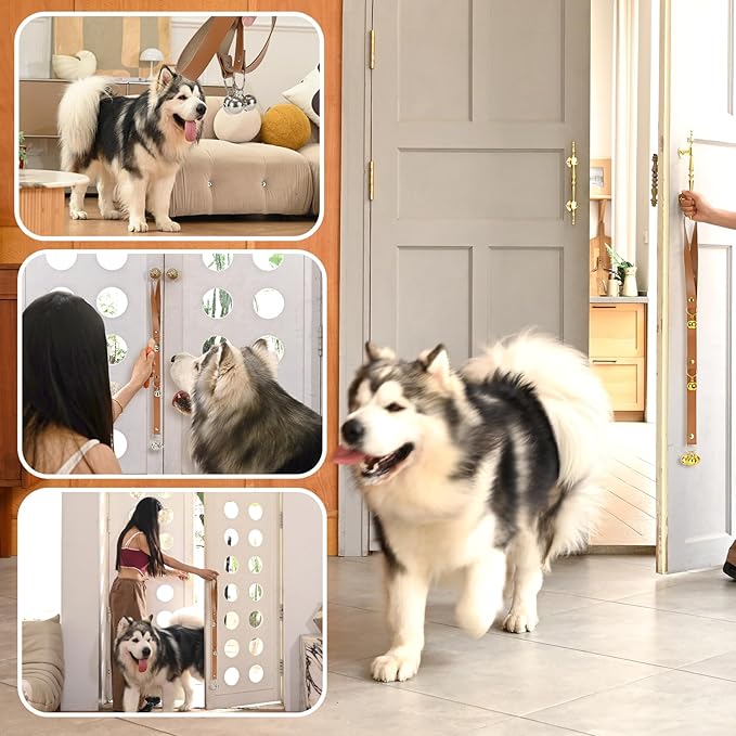 Brown Leather Hanging Door Bells for Dog Training Tools to Go Outside Dog Accessories to Ring to Go Potty Upgraded Puppy Essentials for Home (Gold Jingle Bells)