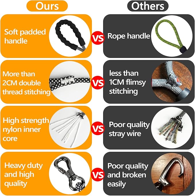 NTR Heavy Duty Dog Leash, 15FT Training Leash with Swivel Lockable Hook and Comfortable Padded Handle, Dog Lead for Walking, Hunting, Camping, Backyard for Small Medium and Large Dogs