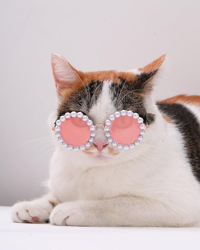 KUDES Cute Dog Sunglasses Pearl Cat Sunglasses Small Medium Breed Girl Holiday Party Pet Costume Accessories (Pink, Small)