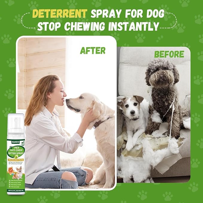 No Chew Spray for Dogs, Bitter Apple Spray for Dogs Cats Anti Chewing Licking from Furniture, Bandages, Dog Training & Behavior Aids Spray, Indoor & Outdoor Use, 200ML 2Pack