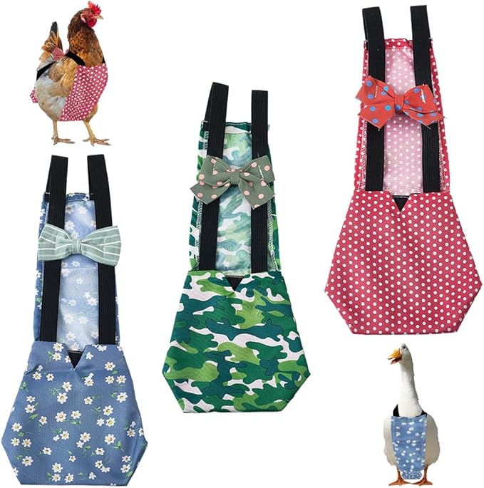 CREATCABIN 3Pcs 3 Styles Pet Chicken Diapers Duckling Diapers Polyester Washable Waterproof Adjustable Reusable Duck Clothes Accessories with Bow Tie for Indoor Chickens Birds Supplies 12.2 x 5 Inch